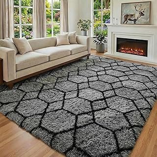 ONASAR 6x9 Area Rugs for Living Room Bedroom, Large Fluffy Grey and Blac...