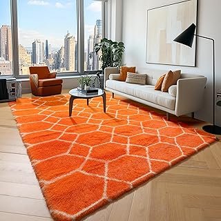 ONASAR Rugs for Living Room Bedroom, 5x8 Fluffy Orange and White Area Ru...