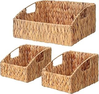 Ollieroo Rattan Storage Baskets, Handwoven Wicker Storage Bins with Buil...