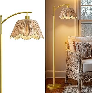 Oneach Arc Floor Lamp for Living Room,Rattan Boho Floor Lamp with Hand-W...