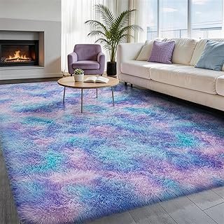 Ophanie Rainbow Purple Rug for Bedroom Girls, Unicorn Colorful Mermaid F...