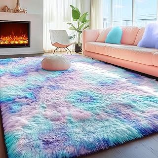PAGISOFE Cute Kawaii Rugs for Girls Bedroom, 5x8 Rainbow Purple Area Rug...
