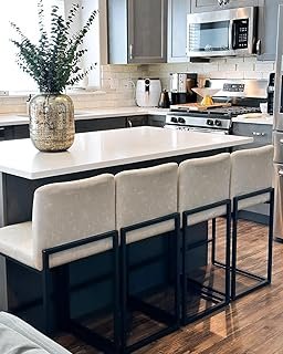 PHI VILLA Light Grey Bar Stools Set of 4, Counter Height Bar Stool Faux ...