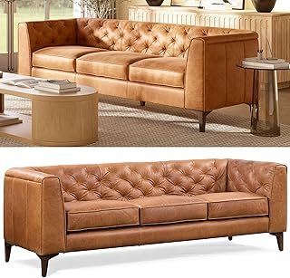 POLY & BARK Essex 89” Full-Grain Italian Leather Sofa – Tufted Back, Fea...