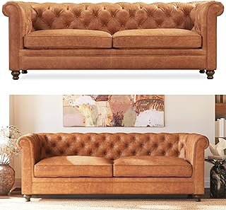 POLY & BARK Lyon 87.4” Leather Sofa in Cognac Tan – Full-Grain Pure-Anil...