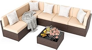 Pamapic Patio Furniture Set, 7 Pieces Modular Outdoor Sectional, Patio S...
