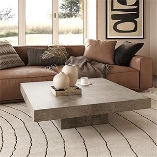 Pemberly Row Square Modern Concrete Coffee Table, 43 x 43 x 12 in, Fiber...