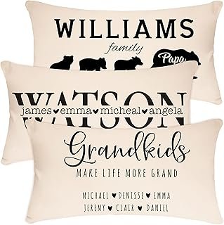 Personalized Lumbar Throw Pillow Covers w/Family Name - 6 Design 12x20 -...