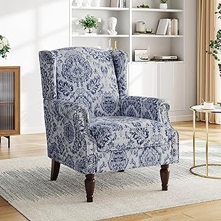 Pia Ricco High Back Floral Accent Chair - Retro Wingback Upholstered Arm...