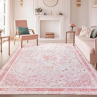 Pink Area Rugs 8x10 for Bedroom Playroom - Large Pastel Boho Classroom R...