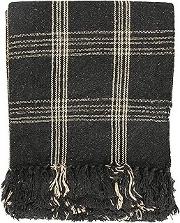 Plaid Black & Tan Fringed Woven Cotton Blend Throw