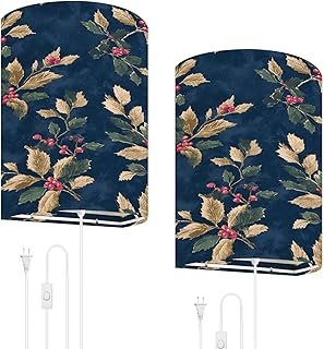 Plug in Wall Sconces Set of 2 Elegant Holly Leaves Berries Navy Blue Vin...