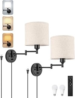 Plug in Wall Sconces with Remote Control, Dimming 10%-100% & Adjustable ...