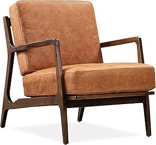 Poly & BARK Verity Leather Accent Chair – Armchair with Walnut Wood Fram...