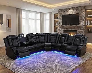 Power Recliner Sectional Couch for Living Room, Breathing Leather Reclin...