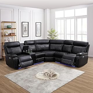 Power Recliner Sectional Couch for Living Room,Leather Reclining Section...