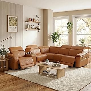 Power Recliner Sectional Sofa Set for Living Room, 6 Seats L-Shaped Leat...