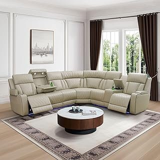 Power Recliner Sofa Sectional Sofa with LED Light for Living Room, Air L...