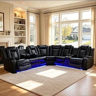 Power Reclining Sectional Couch for Living Room, Black Leather Sectional...