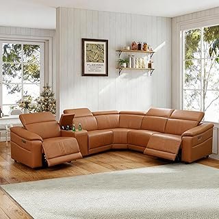 Power Reclining Sectional Sofa for Living Room - Leather Recliner with C...