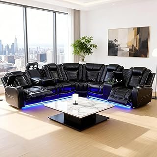 Power Reclining Sectional Sofa for Living Room,Modern L-Shaped Black Air...