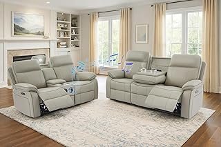 Power Reclining Sofa Set for Living Room, Power Reclining Loveseat with ...
