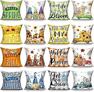 Preboun 16 Set Holiday Pillow Covers 18 x 18 Inch Spring Throw Pillow Co...