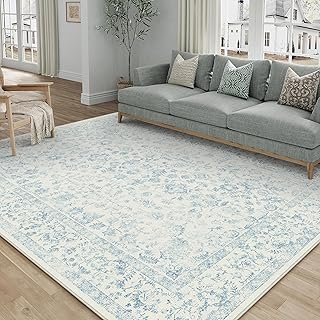PureCozy 5x7 Blue Area Rug Non Slip Vintage Living Room Distressed Machi...