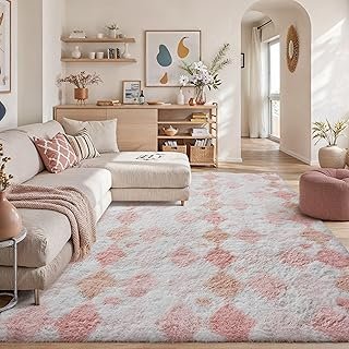 PureCozy Pink 8x10 Area Rug for Living Room Washable Non Slip Neutral So...