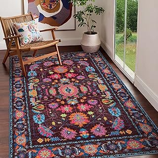 Purple Living Room Area Rug Washable 5x7 Non Slip Low Pile Oushak Vintag...