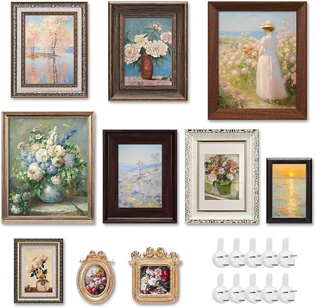 Qunclay 10 Pack Vintage Picture Frames for Wall or Tabletop Display Orna...