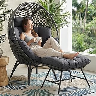 RADIATA Egg Chair with Footrest, Wicker Patio Lounger with Ottoman, Over...