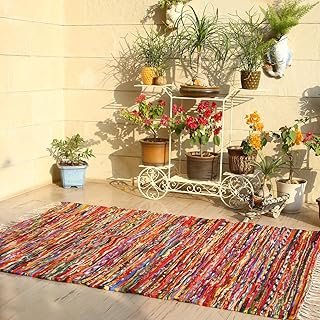 RAJRANG Multicolor Bohemian Rug 5x7 feet Boho Striped Recycled Cotton Ch...