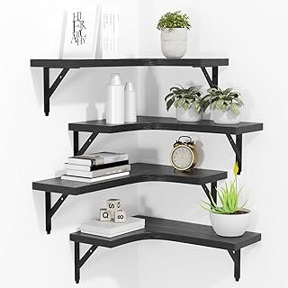 ROMGUAR CRAFT Corner Floating Shelves Wall Mounted Set of 4, Rustic Wood...