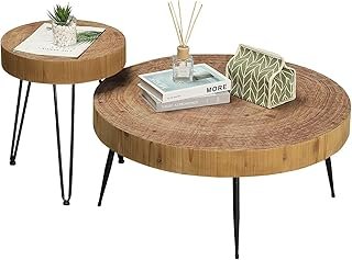 RUSTOWN Farmhouse Round Coffee Table Set of 2, Cocktail Table Set, Moder...