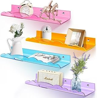 Rainbow Acrylic Floating Shelves, 15in Kids Wall Mounted Nursery Bookshe...
