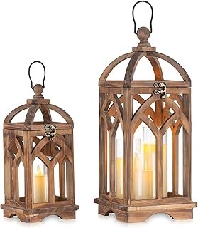 Romadedi Farmhouse Candle Lantern Wooden - 12