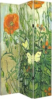 Room Divider Wood Privacy Screens Van Gogh's Butterflies and Poppies Pai...