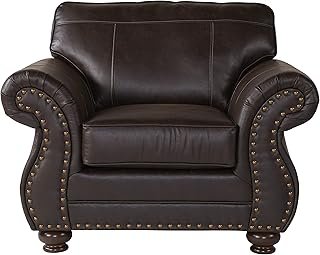 Roundhill Furniture Leinster Faux Leather Armchair with Antique Bronze N...