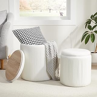 Royal Windsor Round Ottoman with Storage Set of 2,Vanity Stool with Stor...