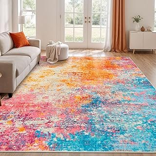 Rugflix 8x10 Area Rugs for Living Room, Washable Colorful Rainbow Rug St...