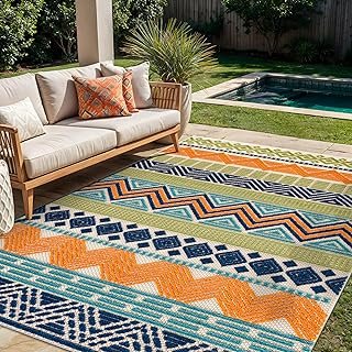 Rugshop Marbella Contemporary Boho Non-Shedding Outdoor Rug for Patio De...