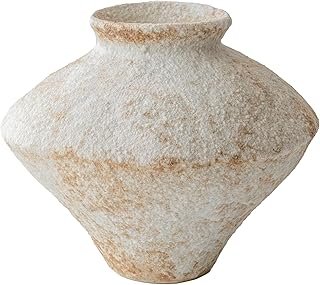 Rustic Farmhouse Textured Ceramic Vase, Handcrafted Distressed White Pot...