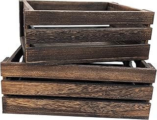 Rustic Vintage Finished 2 Packs Wooden Crate with Handles - Nesting Stor...