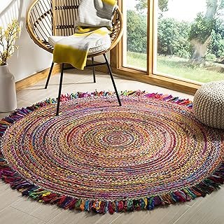 SAFAVIEH Cape Cod Collection Area Rug - 4' Round, Ivory & Red, Handmade ...