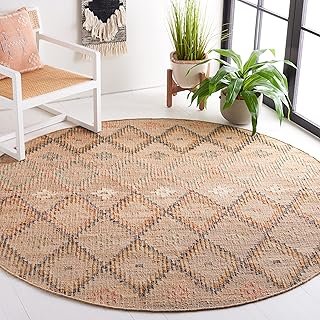 SAFAVIEH Kilim Collection 5' Round Natural/Blue KLM753A Handmade Morocca...