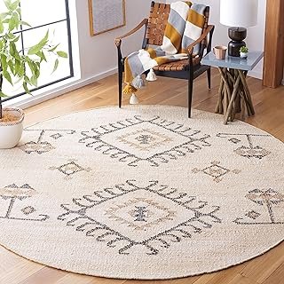SAFAVIEH Kilim Collection Area Rug - 9' Round, Ivory & Black, Handmade F...