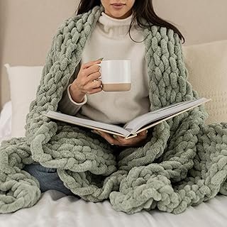 SAMIAH LUXE Sage Green Chunky Knit Blanket Throw 50x60, Chenille Chunky ...