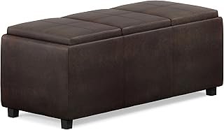 SIMPLIHOME Avalon Storage Ottoman - 42 inch Wide Upholstered Vegan Leath...