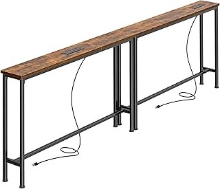 SUPERJARE 78.8 inch Narrow Console Table with Outlet, Sofa Tables, Behin...